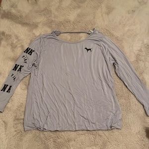 purple PINK long sleeve open back shirt.